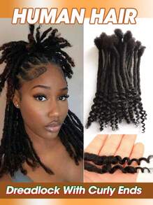 Extensões de dreadlocks de crochê feitas à mão, cabelo humano com pontas cacheadas, 0,6 cm de comprimento, 0,4 cm de largura, 8-20 polegadas, preto natural, unissex, para mulheres e homens, cabelo de crochê, 10 fios