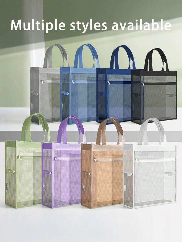 1 Pc Mesh File Folder Organizer Bag, Transparent Zipper Document Pouch With Label Stickers, Suitable For School Supplies, Exams, Homework,Back To School,School Supplies