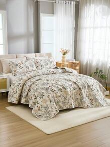 3-delige beddengoedset met bloemenprint (1 bedovertrek + 2 kussenslopen, alleen buitenstof, geen vulling), zachte polyestervezel, geschikt voor woonkamer, slaapkamer, hoofdslaapkamer, logeerkamer, alle seizoenen, geweldig cadeau
