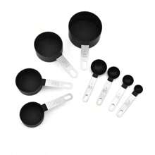 4/8 Stück PP Messbecher mit graduiertem Messlöffel Set, Lebensmittel Kaffeetasse Messbecher Gewürz Mehl Löffel, Backmeßlöffel Küchenwaage und Messgeräte Küchenausstattung