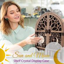 Sun Moon Crystal Display Stand 4 Shelves Natural Wooden Shelf Gothic Witchy Crystal Display Case For Living Room,Home & Life > Home Decoration > Display Rack & Storage Rack > Display Cabinet - 彩色 - 查看 3