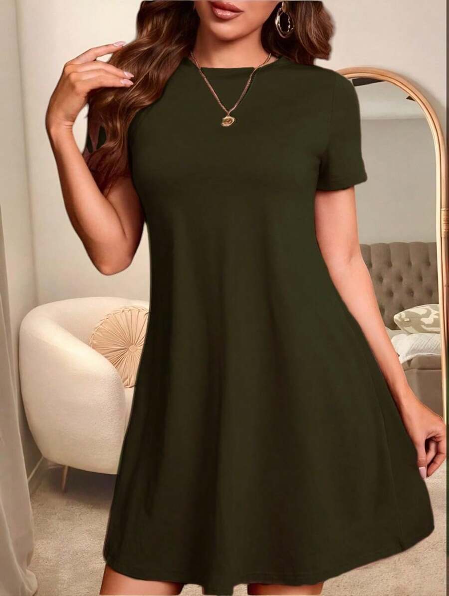 Women Short Dresses - Army Green - View 1