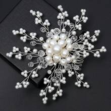 Peigne à cheveux de mariée avec perles, accessoires de mariée style coréen, accessoire capillaire floral blanc