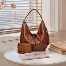 Sheonly US Mid-West Style Hobo Tote Bag 2pcs Set - Handbag & Wallet - Camel - View 1