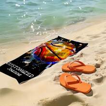 1 Pc Customized Basketball Beach Towel - Soft Tropical Design, Personalized With Name Or Any Text, Suitable For Beach, Gym Or Home Use, Ideal Sport Fan Holiday Gift, Personalized Beach Towel Summer Bathroom Decor Travel Essentials Travel Accessories Beach Essentials