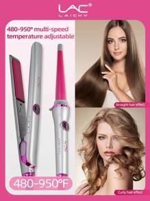 1 conjunto de alisador e modelador de cabelo multifuncional com plugue UE, temperatura ajustável de 450-950 °F, rotação de 360 °, modelagem suave e sem danos, alisamento e ondulação 2 em 1, adequado para uso diário