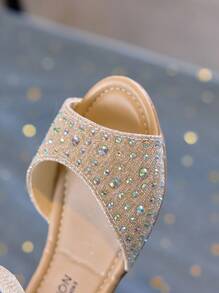1 Pair Girls Diamond & Sequin Embellished Princess Sandals, Children Soft Bottom Dance Shoes With Ankle Strap Open Toe