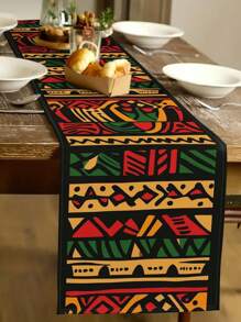 1pc African Printed Table Runner, Colorful Abstract Geometric Printed Table Runner, Kitchen Dining Room Decor, Holiday Decoration, Home Party, Wedding, Outdoor Dining Table, Coffee Table Decor