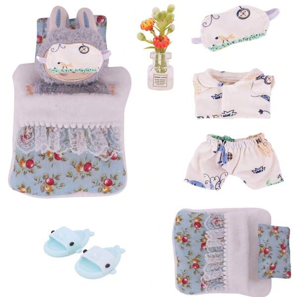 New 17CM Doll Plush Doll Blind Box, Doll Cloth Outfit, Sleeping Bag/Pajama/Slippers/Room Decor Set (Doll Excluded), Holiday Gift Choice