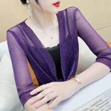 1pc Women Sheer Mesh Cover Up Bolero, Lightweight Short Jacket, Versatile Summer Covering For Dresses