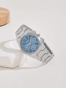 1 Peça Relógio de Quartzo Masculino com Caso Simples de Prata e Mostrador Verde