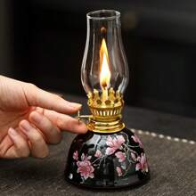 1pc Ceramic Enamel Floral Household Oil Lamp, Includes Lampshade, Adjustable Wick, For Indoor Use - Fuel Not Included, Suitable For Christmas, Easter, Festival, Valentine's Day, Gifts