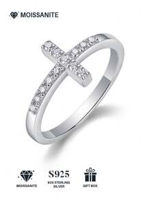 1 pieza Anillo de Moissanita de plata esterlina 925, Banda de boda para mujer adecuada para banquetes, fiestas, ocasiones oficiales, festivales, Día de San Valentín, compromiso, boda, aniversario, regalos de cumpleaños