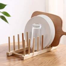 1pc Wooden Plate/Dish Rack Stand, Kitchen Storage Cabinet Dish Bowl Cup Pot Lid Chopping Board Organizer Rack, Kitchen Utensil Draining Rack, Kitchen Cabinet Organizer, Kitchen Organizer