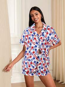 Independence Day Pajamas Set, Women's Casual Home Wear 2-Piece Set.