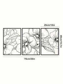 Set de 3 piezas de arte de pared de plantas y metal negro - Decoración moderna para el hogar, acentos festivos, arte de pared elegante