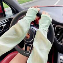 1 Pair Women's Summer Ice Wire Cooling Arm Cover - Breathable, Loose Sun Protection, Suitable For Driving And Outdoor Activities, Polyester Fabric, Light And Fashion, Outdoor Clothing | Breathable Sleeve | Woven Texture
