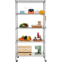 Sturdy Chrome Wire Rack With Wheels Adjustable 5 Tier HeavyDuty Sheing MultiFunctional Mobile Cart In Industrial I For Office Kitchen Closet Laundry Room And More Sier - Silver - View 2