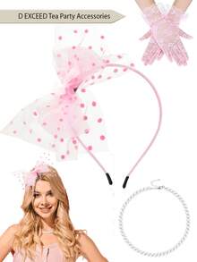 D EXCEED 3 件套复古时尚女士茶会套装 - 人造珍珠项链、精致蕾丝手套和花卉蝴蝶结头带，适合新娘送礼会、春季婚礼和复古花园派对万圣节 - Tea party decoration And Accessories - 查看 12