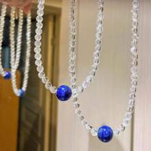 Collar gargantilla diseño de cuentas de cristal blanco natural de 6mm y cuentas de lapislázuli natural de 12mm, elegante y lujoso collar de uso diario para mujeres, adecuado como regalo para el Día de San Valentín, Día de la Madre, Graduación