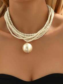 1pc Elegant Multi-Layer Faux Pearl Necklace, Synthetic May Birthstone, Simple Style Fashion Accessory For Women, Ideal For Party & Gift-Giving, Versatile For All Seasons