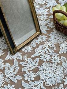 1pc Elegant Large Floral Tablecloth, French Vintage Lace Rectangular Table Cover, Retro Baroque Style For Coffee/Dining Table, Dust Cover