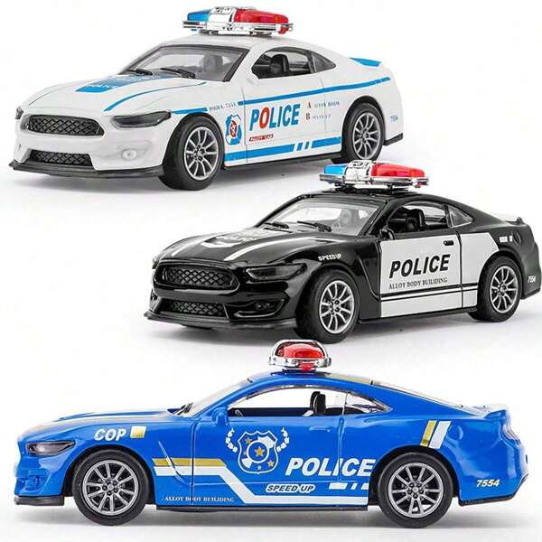 1 Alloy Replica Police Car, Pull-Back Car: Colorful Party Gift Toys, School Holiday Fun And Educational Science Education! Give Gifts At Christmas, Halloween And Thanksgiving,Back To School