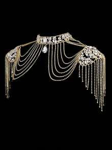 Cuier 1PC Gorgeous Rhinestone Glass Shoulder Chain With Tassel For Wedding Bridal Off Shoulder Dress Crystal Glass Accessories - B款流蘇肩鏈 - 查看 3