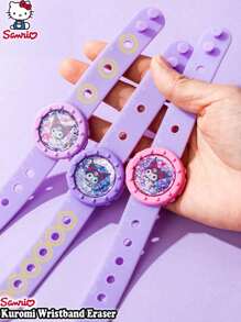 Sanrio Kuromi Watch-Style Wristband Eraser - A Fun And Functional Stationery Accessory With An Adjustable Silicone Strap, Glitter-Filled Design, And Detachable Eraser Dial. Perfect For Students, Office Use, Or Creative Fans