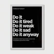 1幅励志帆布墙画 - “采取行动”毅力海报，黑底白字，无框，适用于家居、办公室、健身房或工作空间装饰，墙面艺术海报，完美的房间装饰