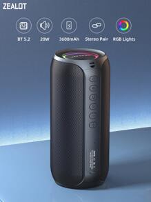 ZEALOT ZEALOT S32MAX 20W kabelloser Lautsprecher, tragbarer Outdoor-Lautsprecher, Bluetooth-Lautsprecher, integrierter 3600mAh Akku, mit RGB-Farbbeleuchtung, kann 8 Stunden spielen, kompatibel mit SD-Karte/USB/AUX, serielles Kopplungsmodus, geeignet für Smartphone/Tablet/TV/Computer, ideal für Outdoor-Partys/Radfahren/Tanzen/Strand