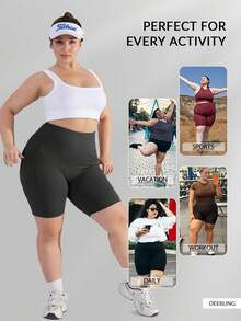 Plus Size Biker Shorts With Pockets For Women High Waist Tummy Control Shorts For Yoga Tummy Control Spandex Workout Shorts - Black - View 6