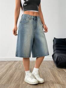 Shorts vaqueros sueltos y lavados para mujer
