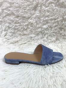 简约牛仔风格女士平底拖鞋，2025夏季新款休闲户外时尚舒适百搭系带一脚蹬波西米亚拼色