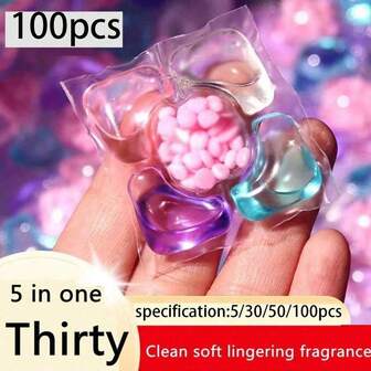 100pcs/50pcs/30pcs/5pcs 5-In-1 Laundry Detergent Powder, Laundry Liquid, Scented Laundry Beads, Multi-Purpose Scented Laundry Cleansing Beads, Boxed Laundry Detergent Capsules. Stain Removal And Long-Lasting Fragrance, Creates Soft And Easy-To-Rinse Clothes. Laundry Cleaning, Fragrance Enhancement, Long-Lasting Portable Laundry Gel Beads With Lasting Scent. Laundry Supplies, Laundry Care, Cleaning Supplies, Household Items. Travel, Hotel Laundry, Home Cleaning Agents, Kitchen Cleaners, Floor Cleaners. Christmas Supplies