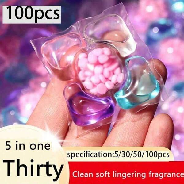100pcs/50pcs/30pcs/5pcs 5-In-1 Laundry Detergent Powder, Liquid, Fragrance Beads, Multi-Use Scented Washing Beads, Boxed Laundry Gel Beads. Removes Stains & Long-Lasting Fragrance, Creates Soft & Easy-Rinse Clothes. Laundry Cleaning, Fragrance Enhancement, Long-Lasting Portable Laundry Gel Beads. Long-Lasting Fragrance, Laundry Supplies, Laundering Care, Cleaning Supplies, Household Items, Travel Hotel Laundry, Home Cleaners, Kitchen Cleaners, Floor Cleaners, Christmas Supplies