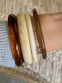 4pcs Elegant Vintage Acrylic Round Bracelets For Women, Fashionable Simple Design Suitable For Casual Wear And Occasions