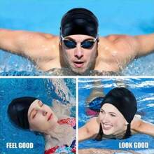 1pc Adult Silicone Swimming Cap - Elastic, Comfortable, Anti-Slip Design With Textured Grip For Secure Fit, Available In Black, Blue, Pink, Durable & Flexible Material Suitable For Swimming Pool Or Beach Water Sports | Fashionable & Comfortable Swim Cap | Water Sports Gear | Textured Swim Cap | Silicone Swim Cap (Color & Style Random)