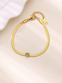 1 Peça Elegante Pulseira de Corrente de Cobra com Coração de Zircônia para Mulheres, Pulseira de Aço Inoxidável À Prova d'Água, Joias, Presentes de Aniversário e Casamento