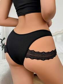 Damskie solidne stringi w kształcie serca z koronkową lamówką, styl francuski, eleganckie, wygodne i seksowne