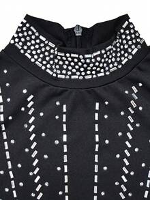 Elegant Women's High Neck Sparkling Rhinestone Fishtail Hem Prom Dresses Graduation Outfit,Party Dress,Gown,Formal,Evening,Wedding Guest - Black - View 6