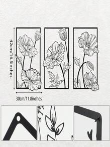 Set de 3 piezas de arte de pared de plantas y metal negro - Decoración moderna para el hogar, acentos festivos, arte de pared elegante