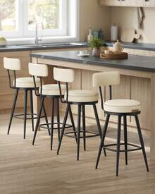 VASAGLE Bar Stools Set Of 2, Counter Height Swivel Bar Stools With Back, Synthetic Leather With Stitching, Mid-Century Modern, 25.6-Inch Tall, Kitchen Home Bar - trắng - Xem 1