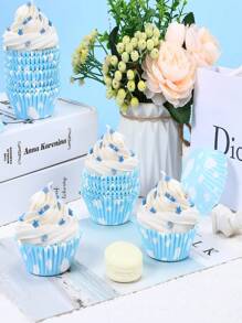 100 Count Cloud Blue Cupcake Liners White Light Cupcake Wrappers Paper Blue Muffin Cups Birthday Theme Party Baking Cups Baby Shower Decor Could Baking Wrapping And Packaging For Party Supplies
