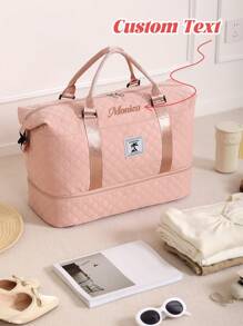 Borsa da viaggio personalizzata con ricamo, con nome personalizzato e lettere di colore, unisex, borsa a tracolla con cerniera e scomparto per le scarpe indipendente, di grande capacità per un facile stoccaggio all'aperto, borsa da viaggio leggera