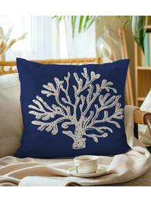 4pcs Dark Blue Ocean Design Coral Fleece Pillow Case, Sofa Cushion Cover Set
