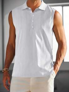 Mens Sleeveless Summer Shirts Beach Tank Tops Button Up Textured Tank Shirt For Vacation - White - View 6