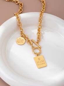 1pc Chic Square Pendant Necklace, Elegant Minimalist Chain Necklace For Women