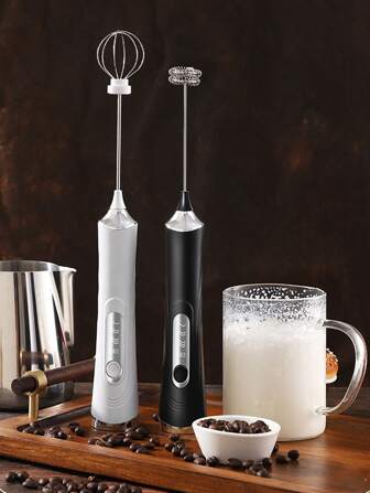 1 stuk elektrische melkopschuimer, draagbare, oplaadbare koffieopschuimer met roestvrijstalen garde, 3-snelheids verstelbare schuimmaker voor koffie, latte, cappuccino, warme chocolademelk, matcha, ei