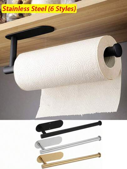 1 peça de suporte de armazenamento simples para cozinha/banheiro, pode ser usado como armazenamento de papel toalha, suporte para filme plástico, toalheiro, armazenamento de guardanapos, porta-panos, versão dourada/prateada/preta/simples disponível em vários tamanhos e tipos